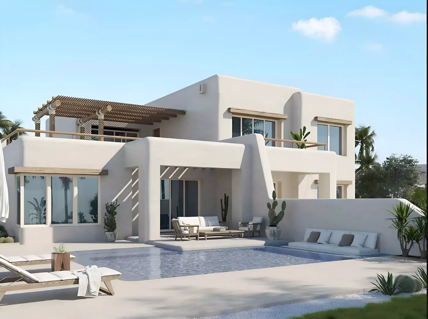 فيلا بطابقين بحمام سباحة وطراز معماري متوسطي في هاسيندا ويست