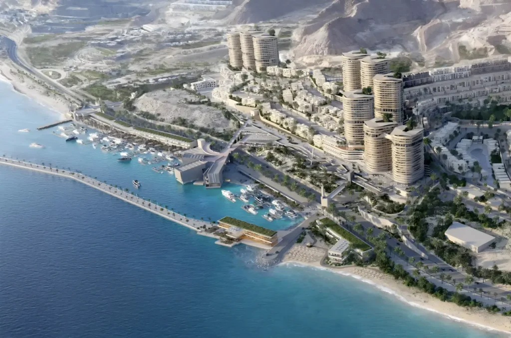 منظر جوي لمارينا ومحور الأبراج في المونت جلالة العين السخنة - IL Monte Galala Marina Towers Ain Sokhna