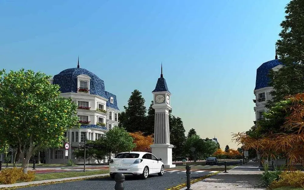 كمبوند ماونتن فيو هايد بارك التجمع الخامس | Mountain View Hyde Park - طريق داخلي وبرج الساعة