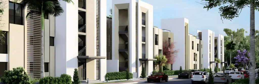 شارع داخلي ومبانٍ سكنية بأشجار النخيل في ريد فيل السخنة - Red Ville Ain Sokhna