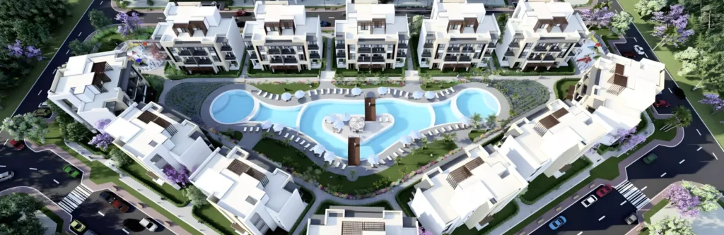 منظر جوي لمبانى سي فيل المحيطة بحمام سباحة على شكل قلب - Sea Ville Ain Sokhna