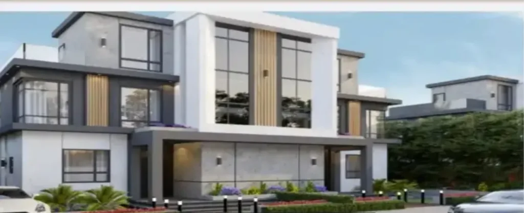 واجهات توين هاوس بخطوط هندسية وخشب في كمبوند سيلينا 1