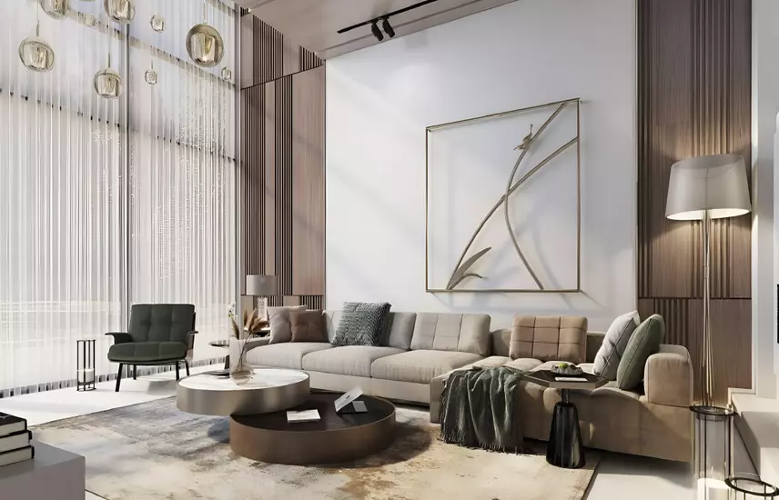 كمبوند ذا فيو ووتر واي التجمع الخامس | The View Waterway New Cairo - تصميم داخلي لغرفة معيشة