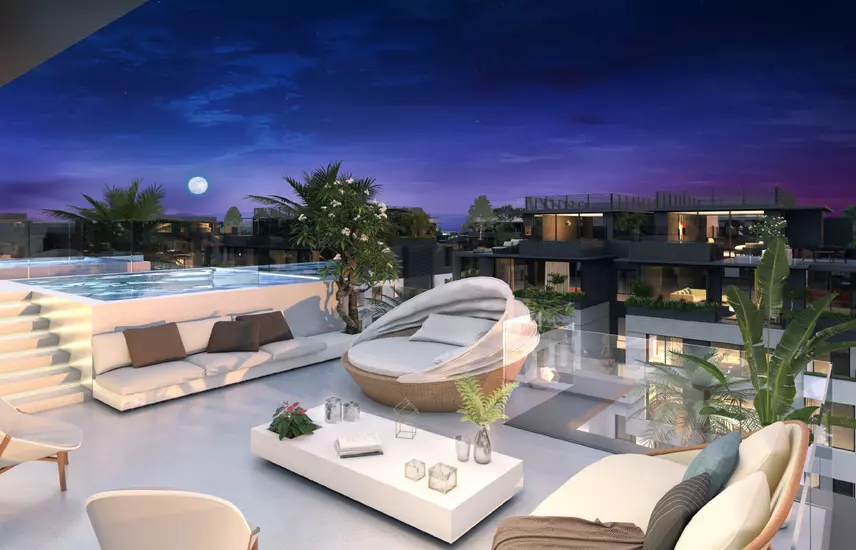 كمبوند تريو جاردنز التجمع الخامس | Trio Gardens New Cairo - تراس وروف مع جلسة خارجية
