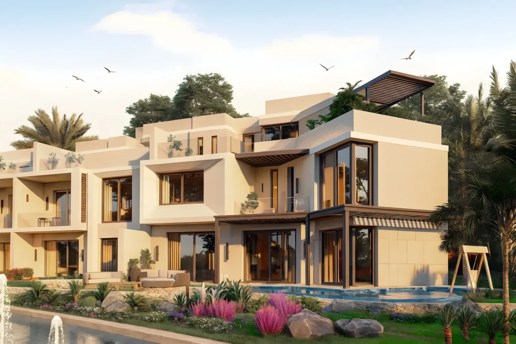 تاون هاوس بتصميم عصري وحدائق في مشروع في تاون زايد الجديدة